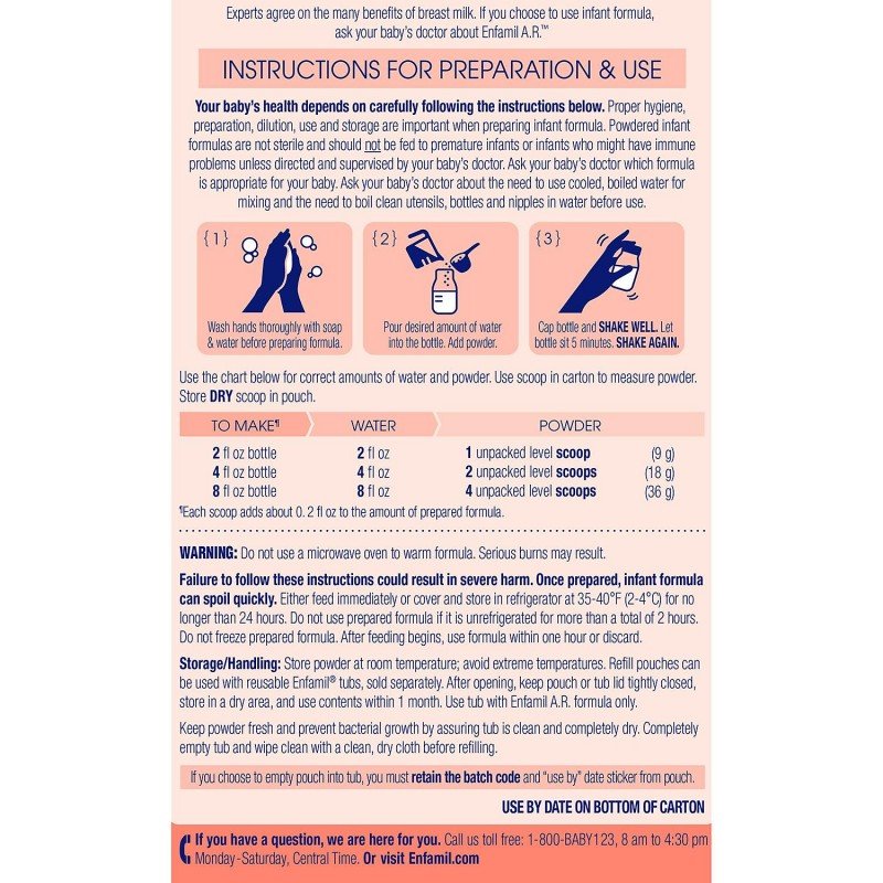 Enfamil Fórmula infantil, fórmula para bebés a base de leche con hierro,  Omega-3 DHA y colina, lata de polvo, 21.1 onzas